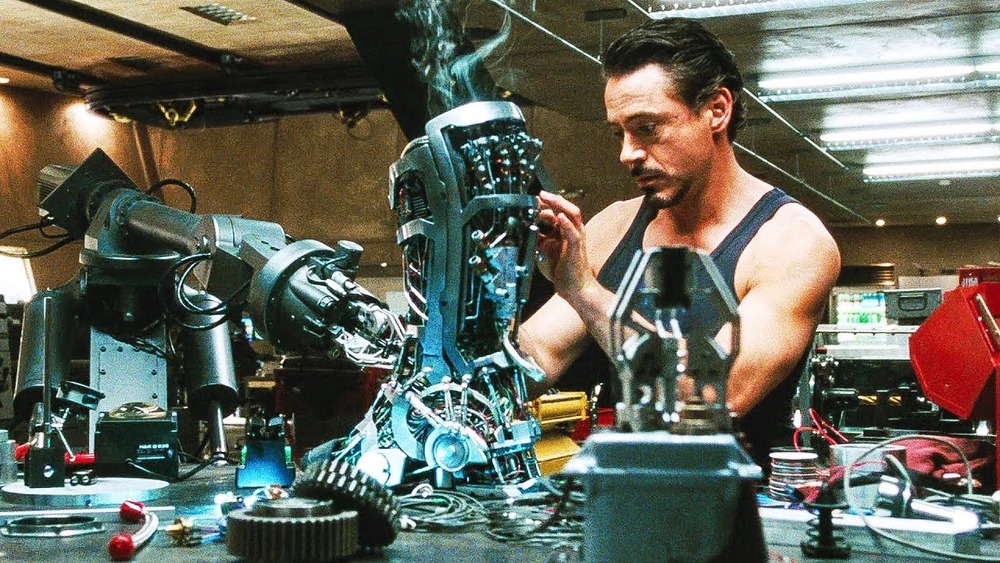 Tony using machinery